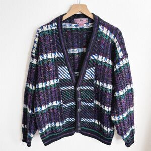 Purple Plaid V-Neck Cardigan Sweater